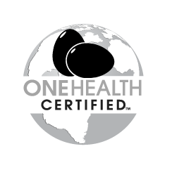 grayscale eggs One Health Certified logo