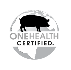 grayscale pork One Health Certified logo